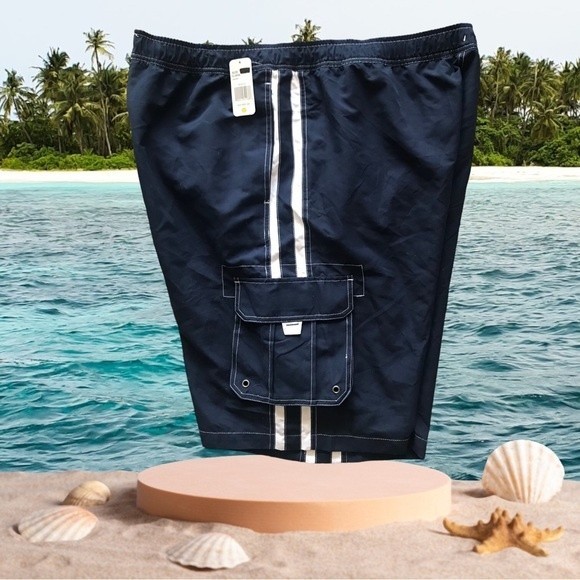 New Open Ocean Trails Trunks Navy & White Pockets Drawstring Size XL - Picture 5 of 8